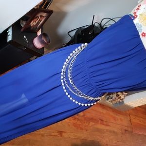 Blue strapless party dress